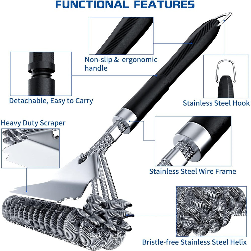 17" Stainless Steel Grill Brush And Scraper Bristle Free