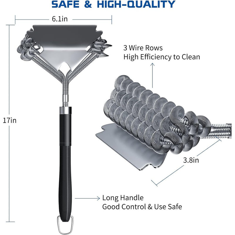 17" Stainless Steel Grill Brush And Scraper Bristle Free