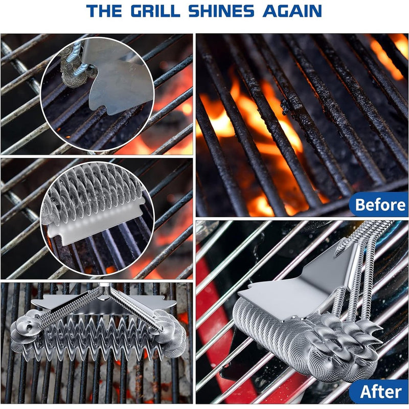 17" Stainless Steel Grill Brush And Scraper Bristle Free