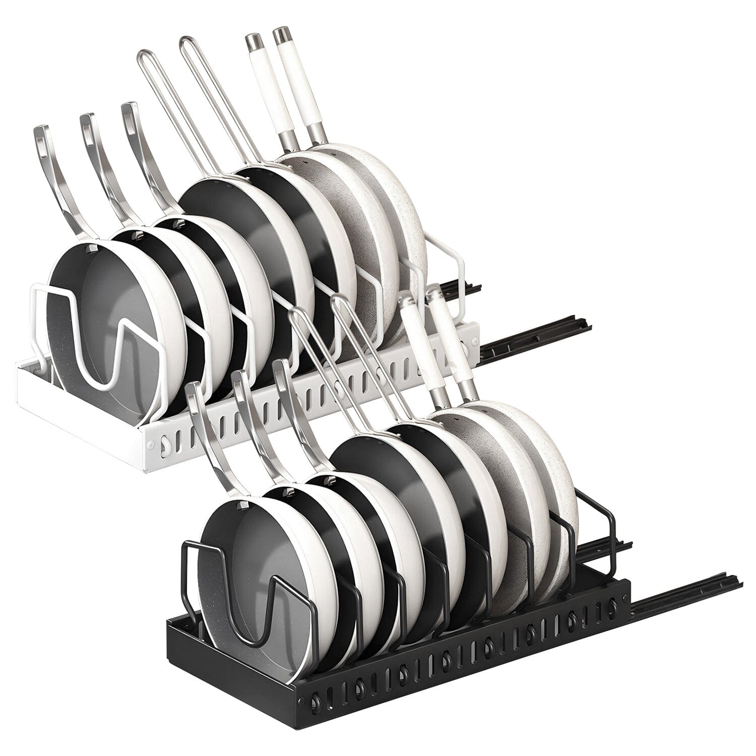 Pull Out Pots and Pans Organizer with 8 Adjustable Dividers Kitchen Storage - DailySale