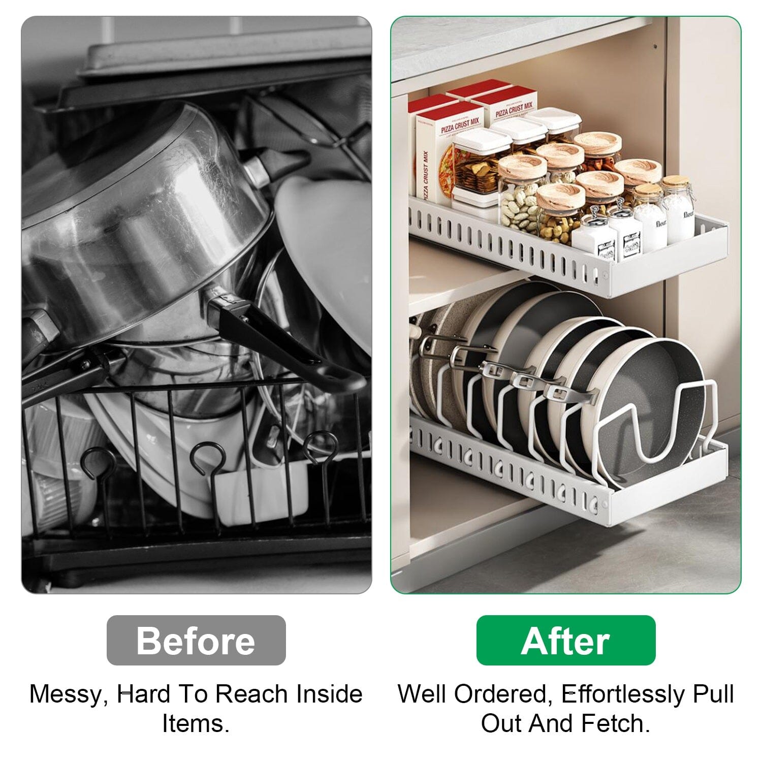 Pull Out Pots and Pans Organizer with 8 Adjustable Dividers Kitchen Storage - DailySale