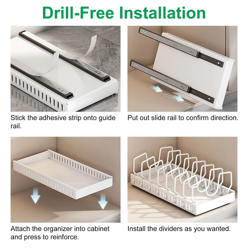 Pull Out Pots and Pans Organizer with 8 Adjustable Dividers Kitchen Storage - DailySale