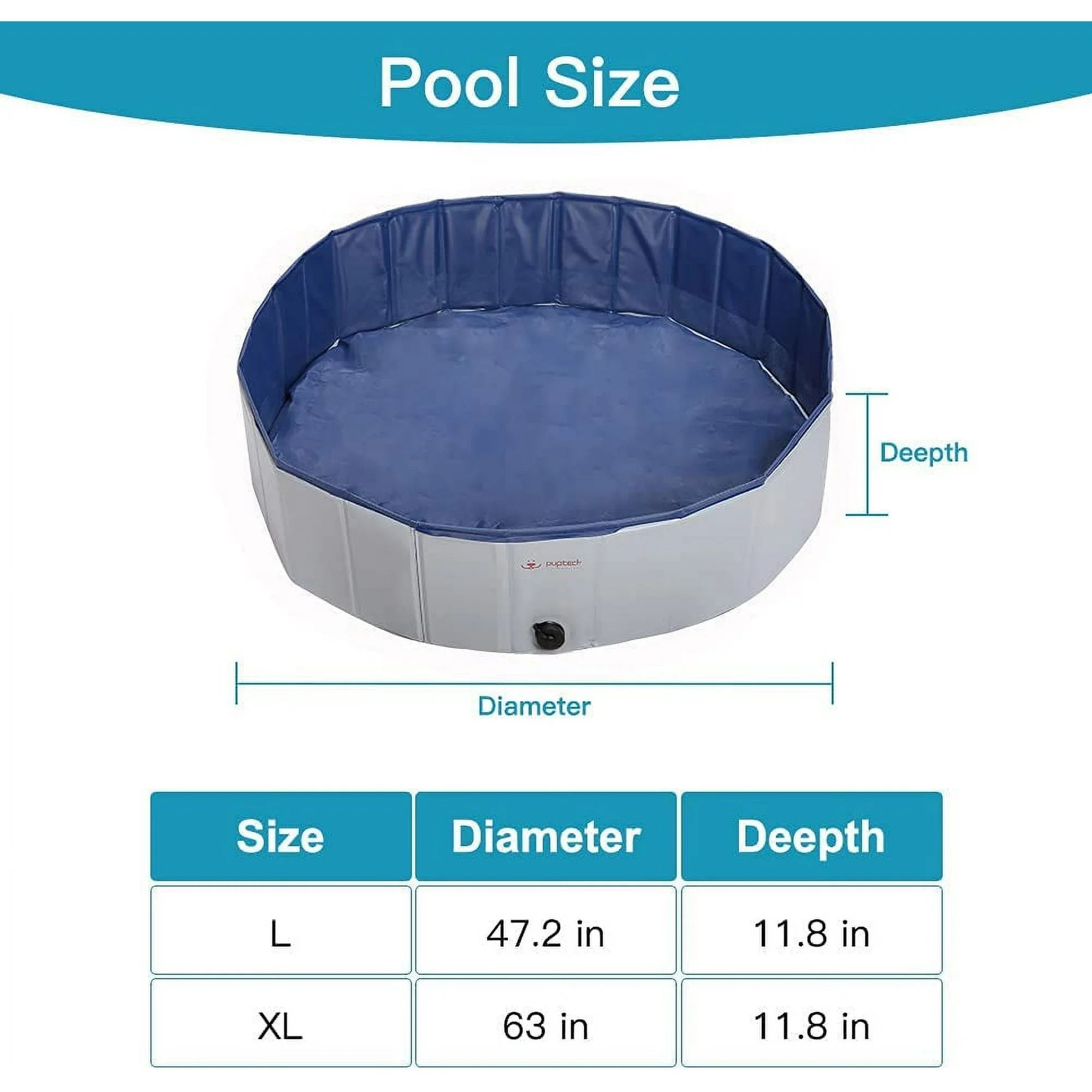 PUPTECK Foldable Dog Swimming Pool - Portable Pet Bathing Tub Leakproof (Gray) Pet Supplies - DailySale