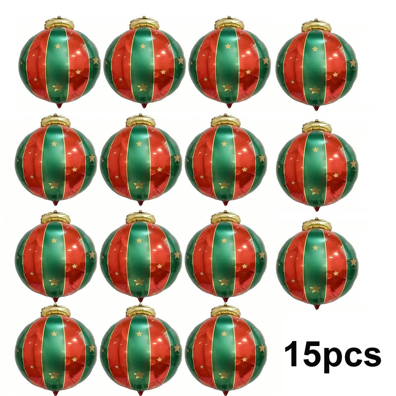 All 15 inflatable Christmas ornament balloons in the pack