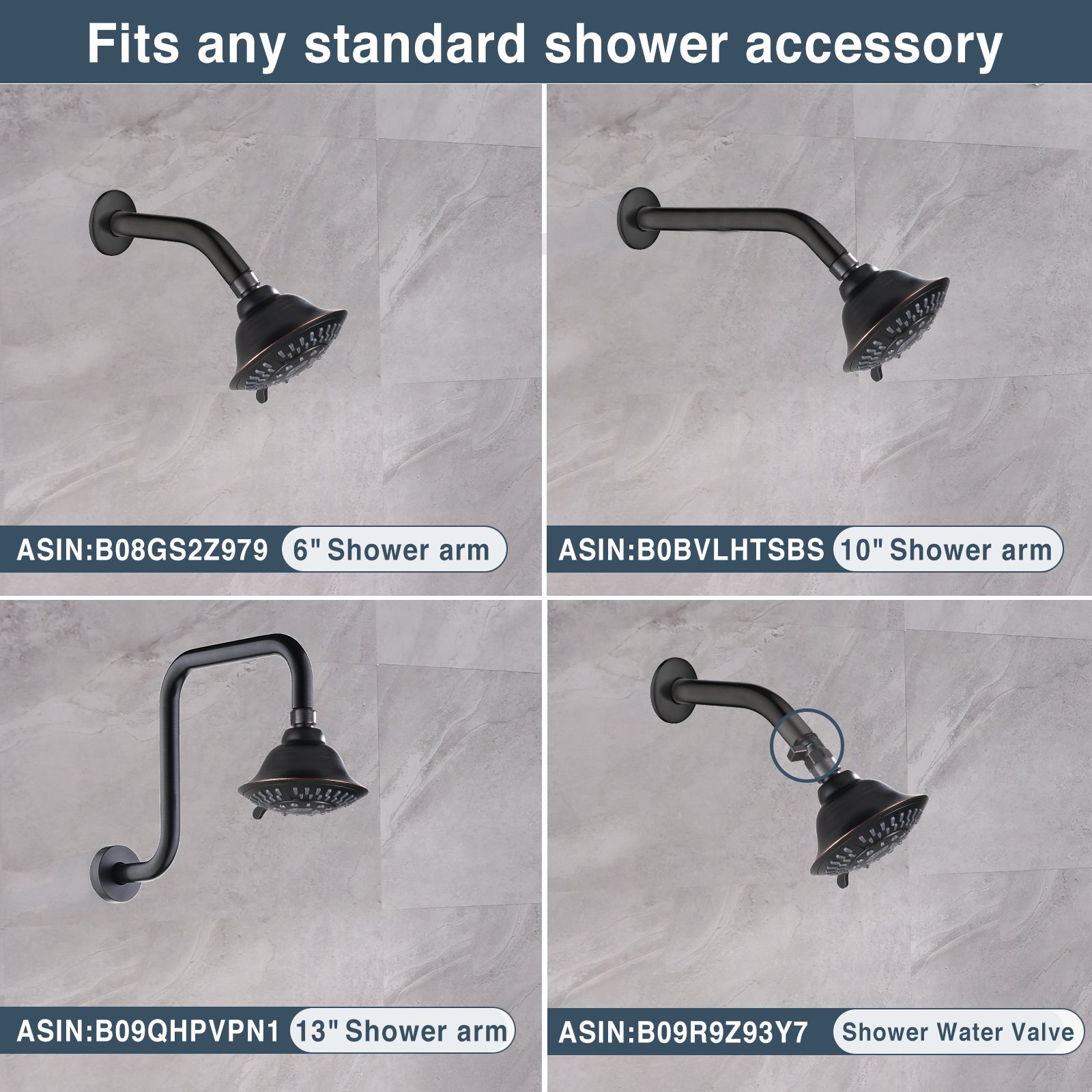 High Pressure 5-Spray Fixed Shower Head, Angle Adjustable