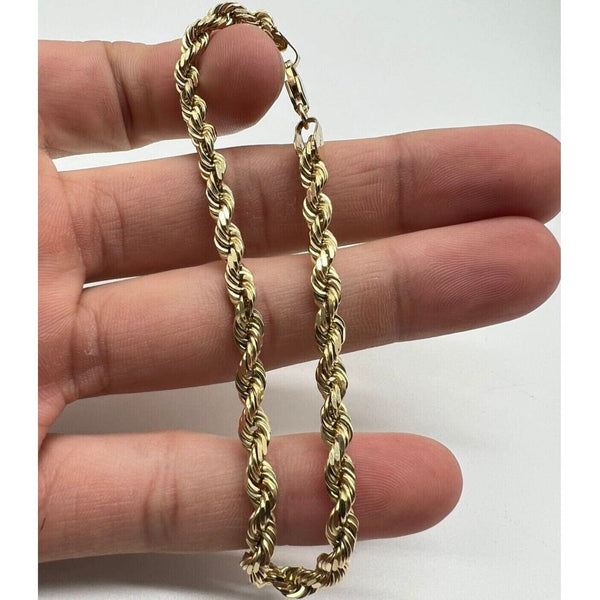 Real 10k Yellow Gold Rope Bracelet 4mm 8 Inch Men Women Diamond Cut on Sale Bracelets - DailySale