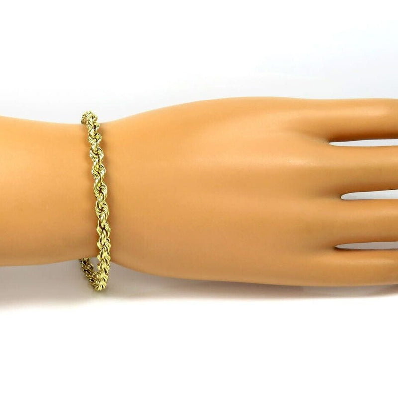 Real 10k Yellow Gold Rope Bracelet 4mm 8 Inch Men Women Diamond Cut on Sale Bracelets - DailySale