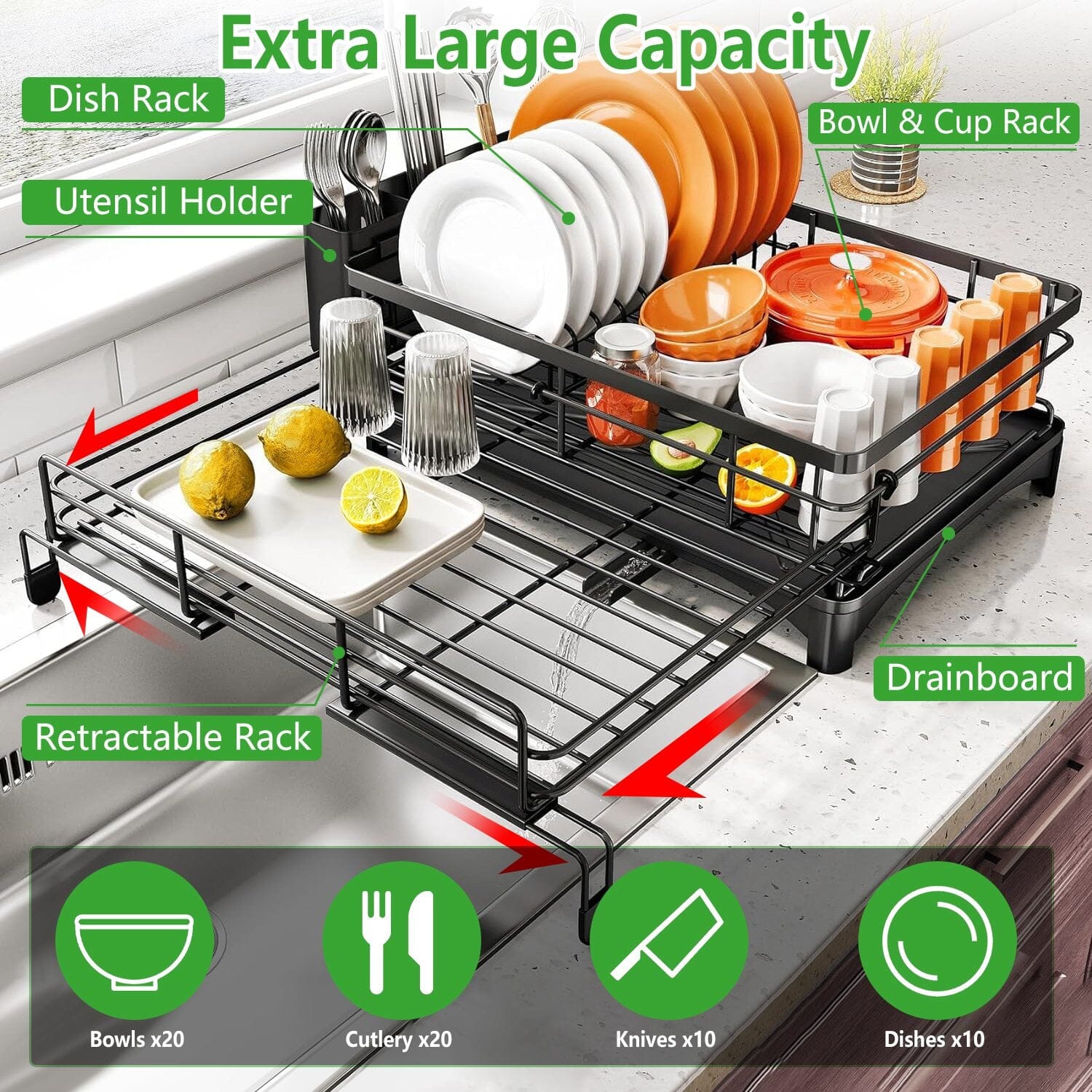 Retractable Dish Drying Rack Kitchen Storage - DailySale