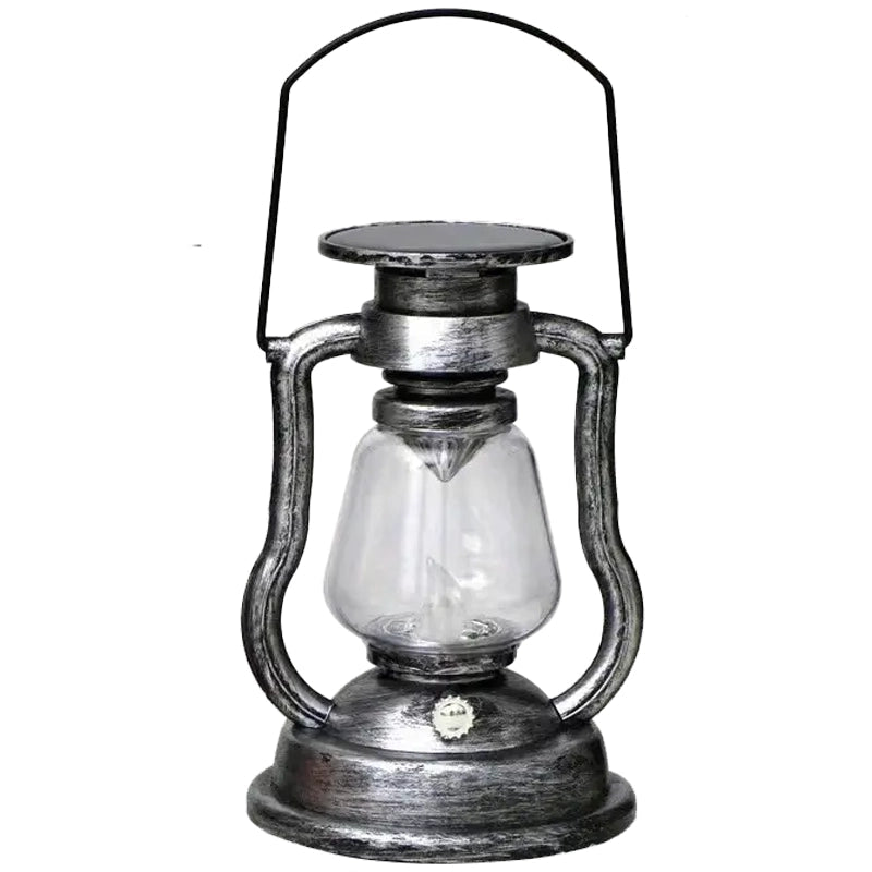 Retro Kerosene Lamp LED Horse Lantern Outdoor Waterproof Portable Rechargeable Solar Powered Flame Light Outdoor Lighting Silver - DailySale