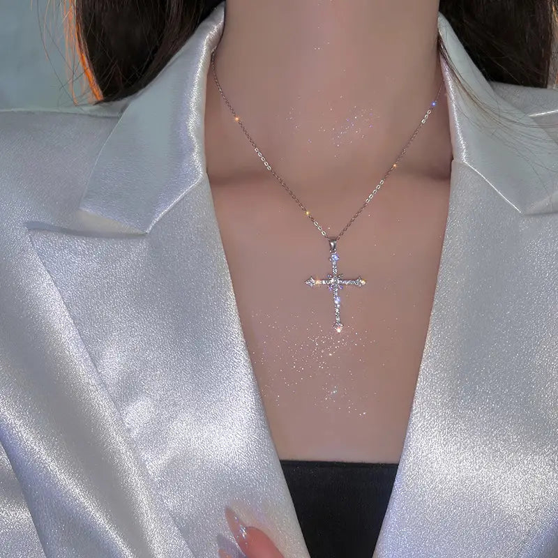 Rhinestone Exquisite Zircon Cross Pendant Necklace Necklaces - DailySale