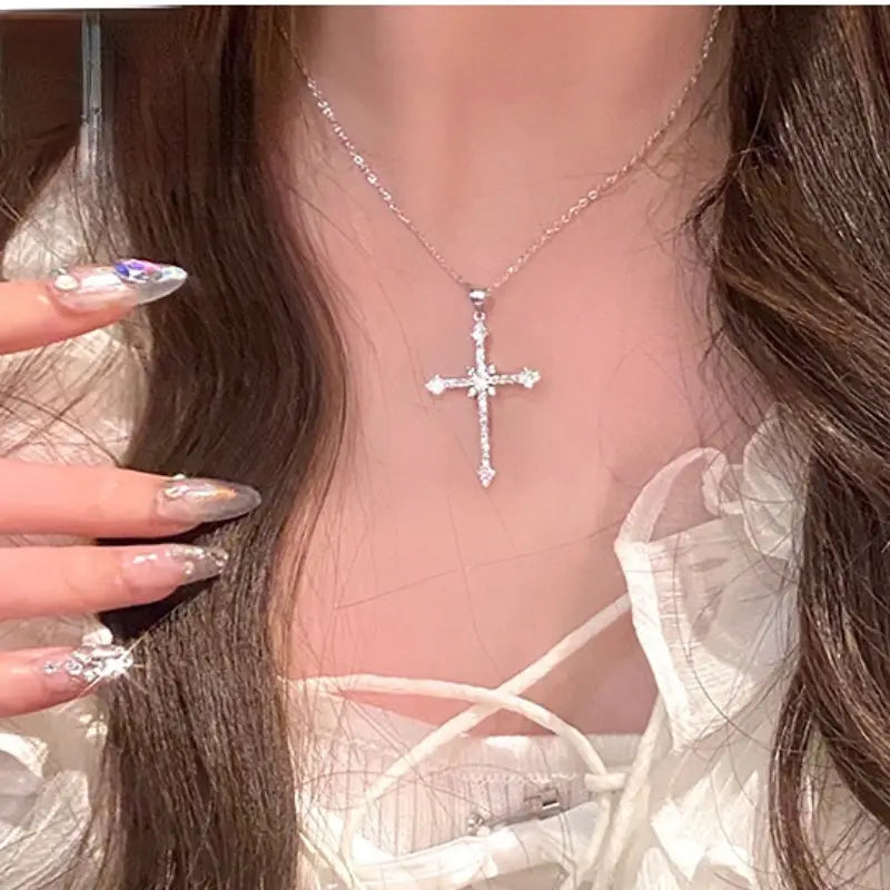 Rhinestone Exquisite Zircon Cross Pendant Necklace Necklaces - DailySale