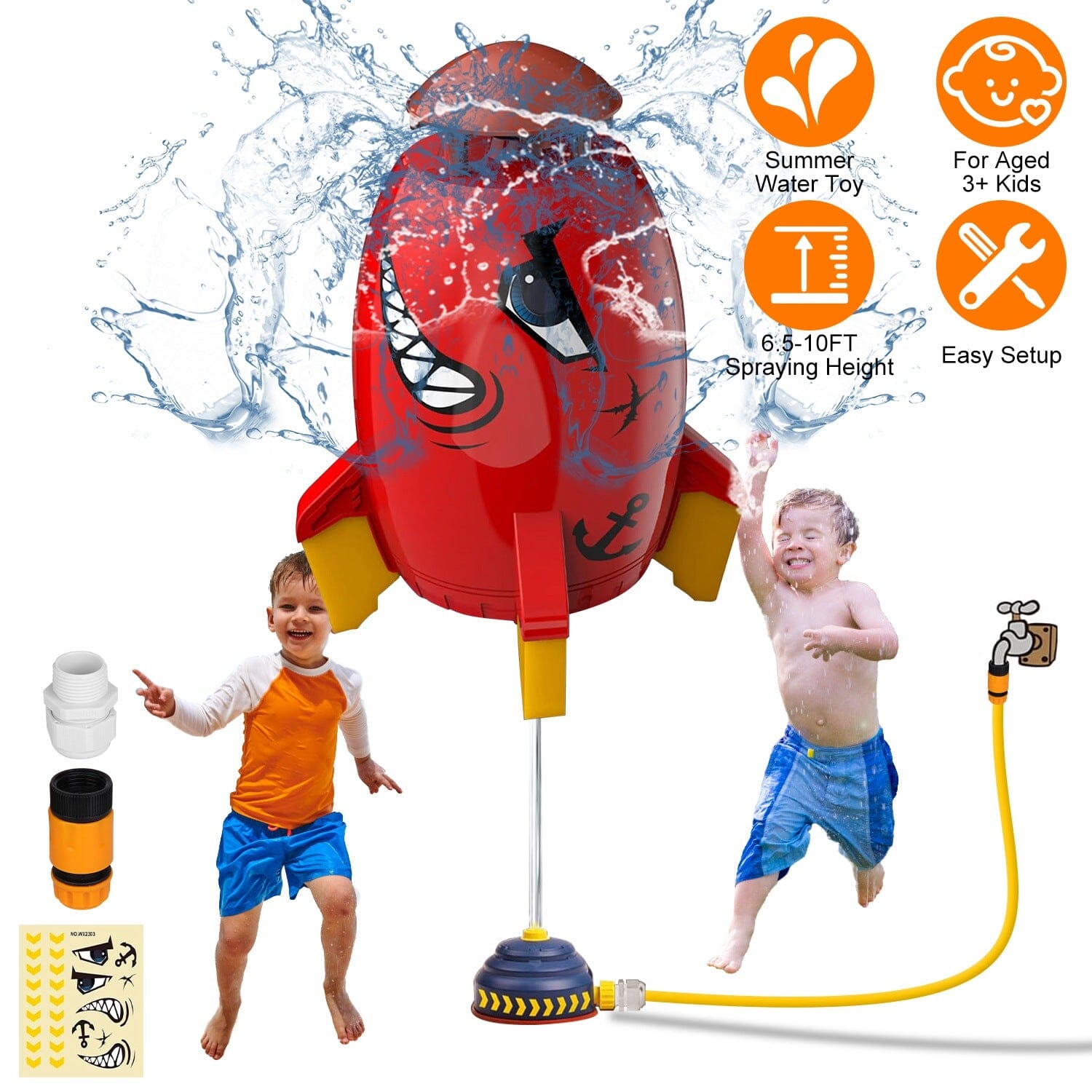 Rocket Sprinkler Launcher Water Sprinkler Flying Splashing 360° Rotation for 3+ Years Old Toys & Games - DailySale