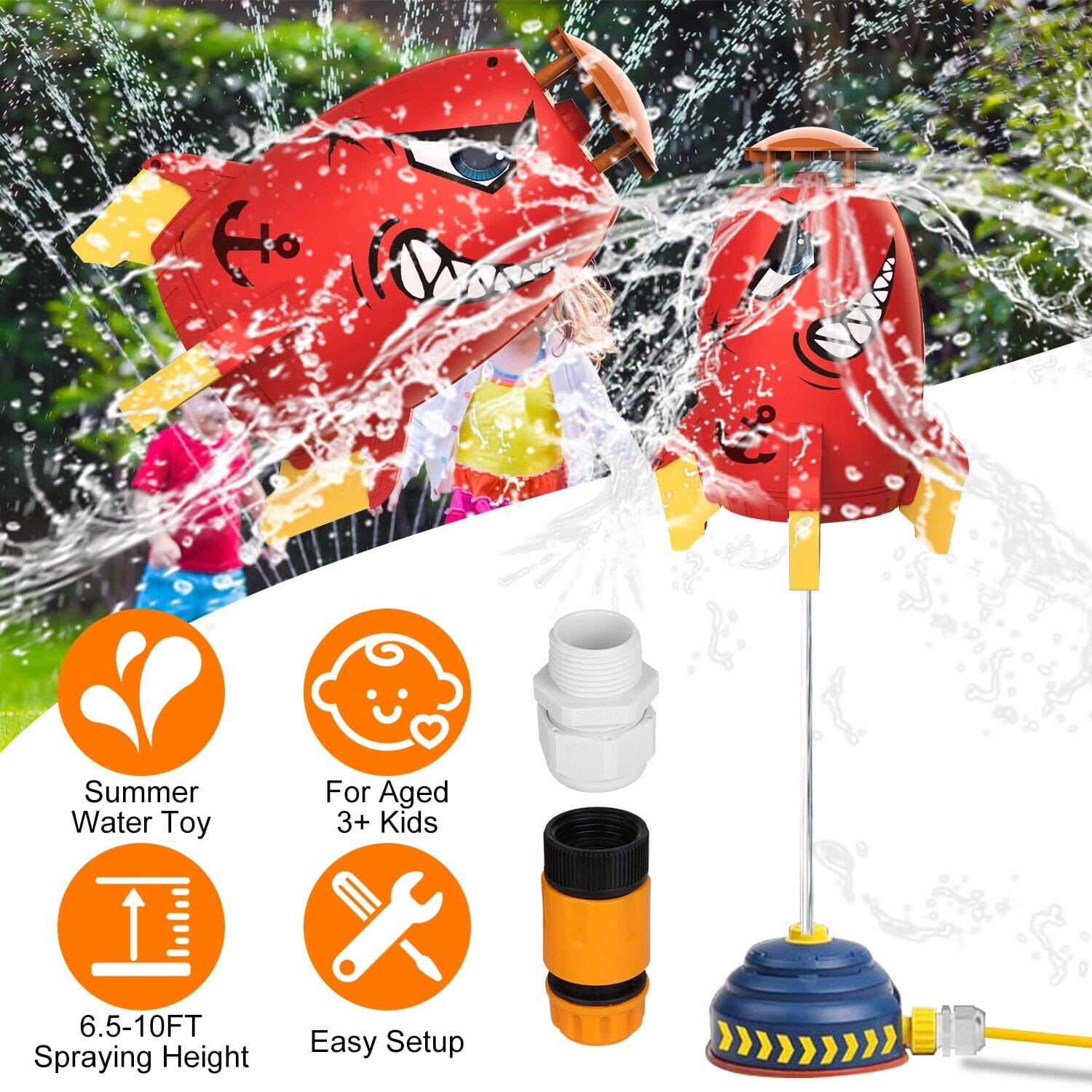 Rocket Sprinkler Launcher Water Sprinkler Flying Splashing 360° Rotation for 3+ Years Old Toys & Games - DailySale