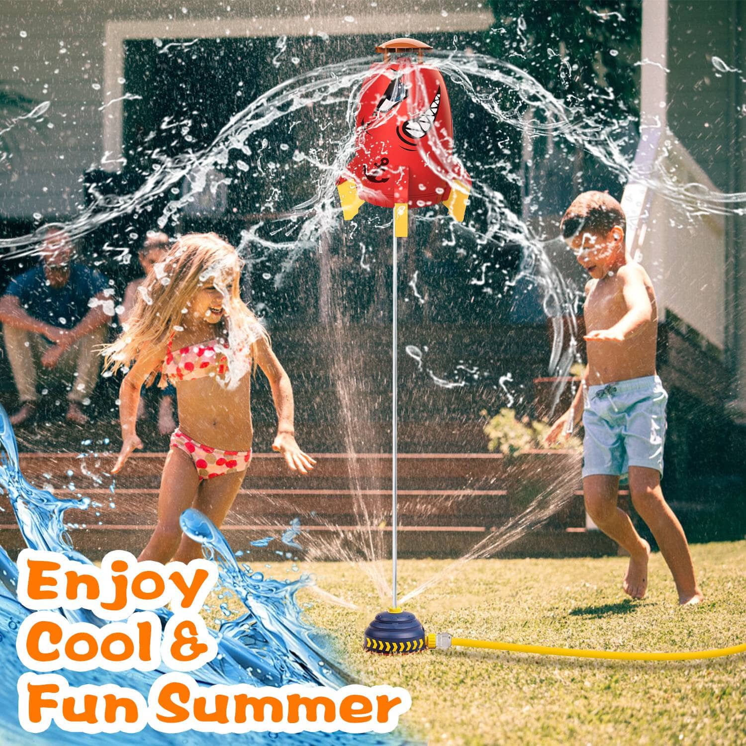 Rocket Sprinkler Launcher Water Sprinkler Flying Splashing 360° Rotation for 3+ Years Old Toys & Games - DailySale