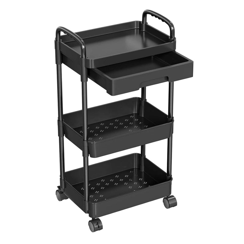 Rolling Utility Cart with Drawer Kitchen Storage 3-Tier Black - DailySale