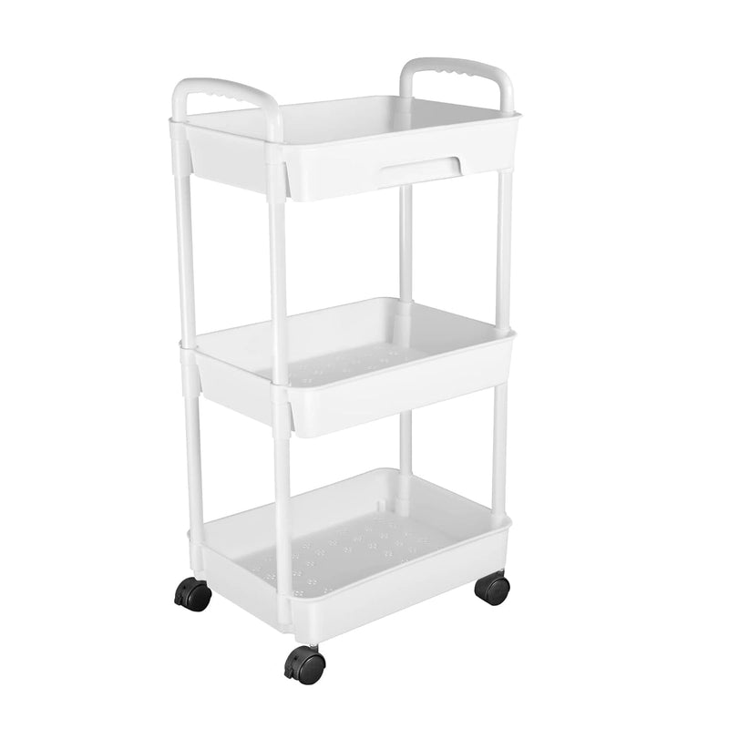 Rolling Utility Cart with Drawer Kitchen Storage 3-Tier White - DailySale