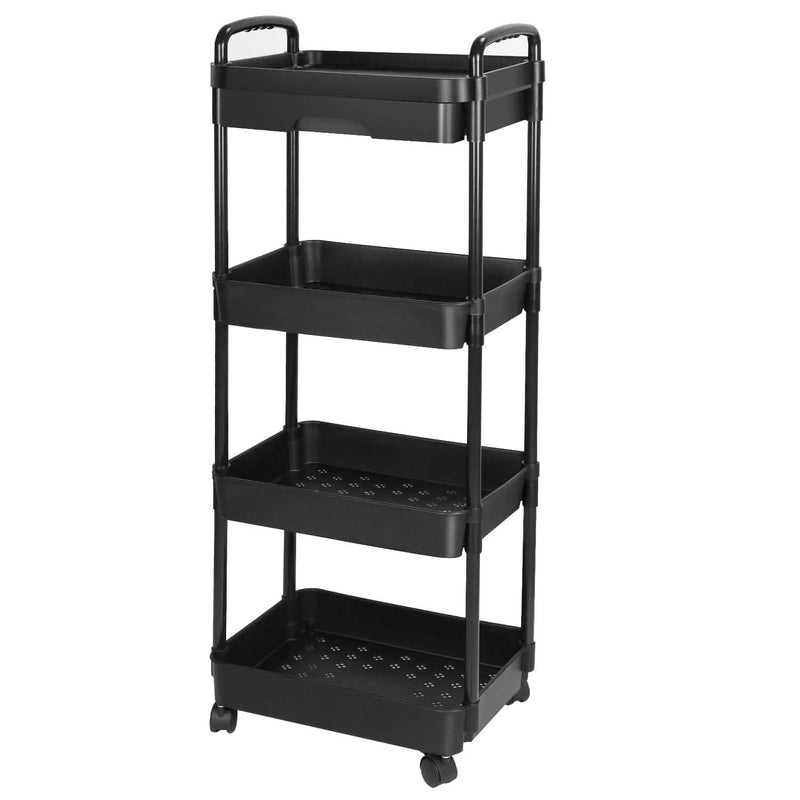 Rolling Utility Cart with Drawer Kitchen Storage 4-Tier Black - DailySale