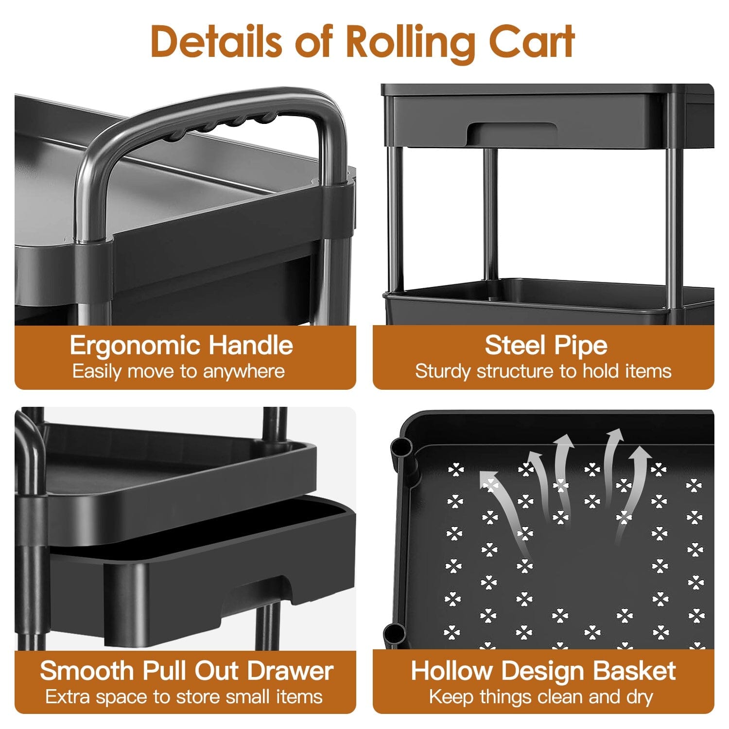 Rolling Utility Cart with Drawer Kitchen Storage - DailySale