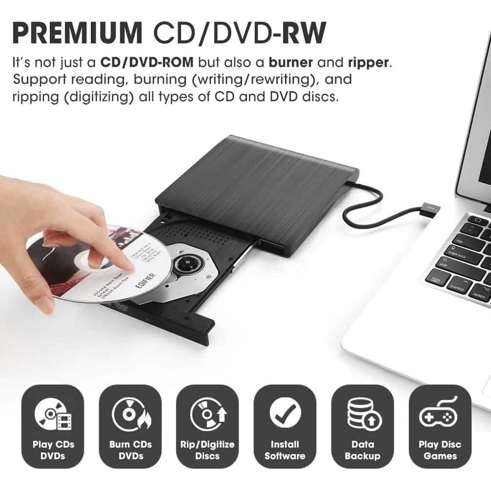 ROOFULL External CD DVD Drive USB 3.0 CD-Burner Premium Portable CD-RO
