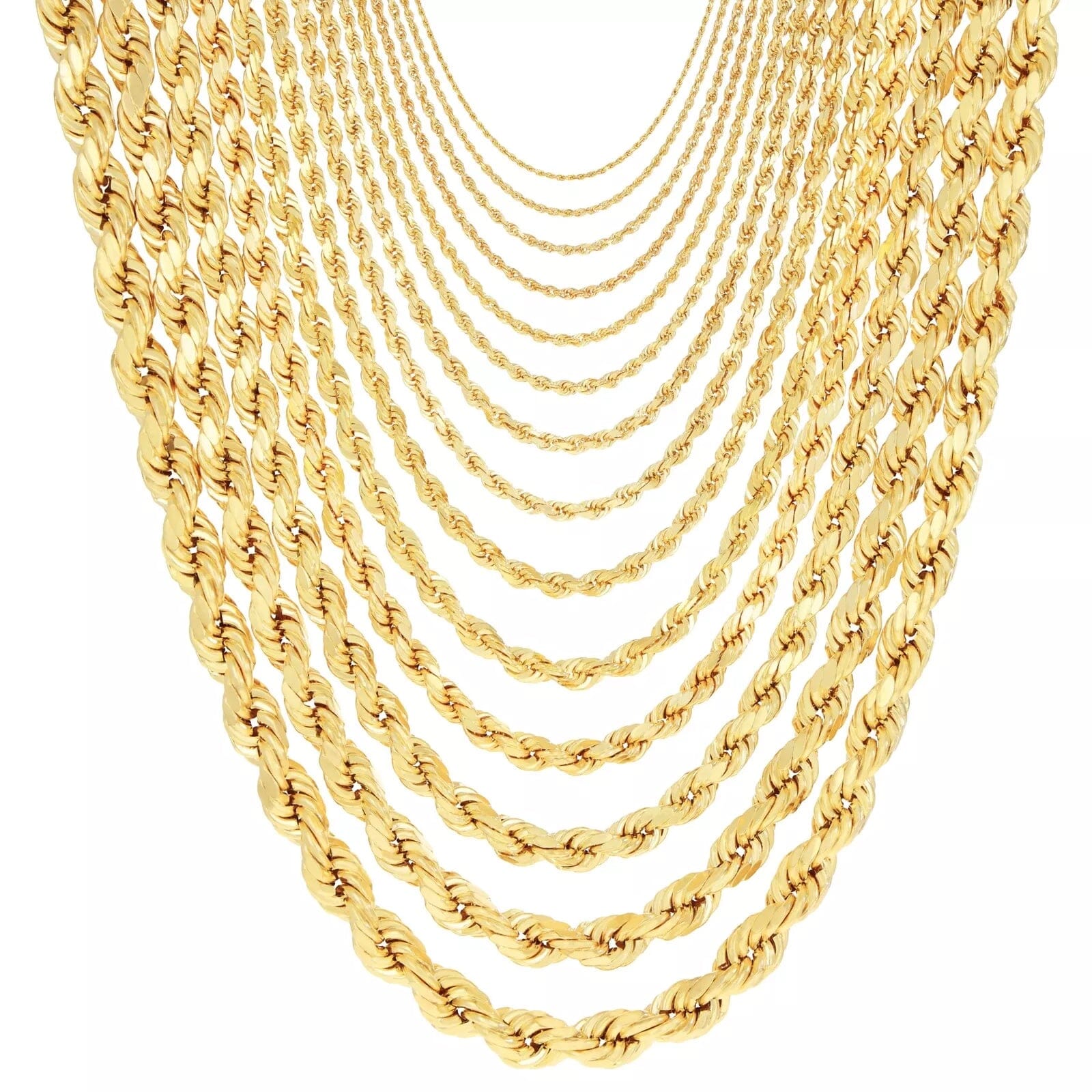 Rope Chain in Yellow Gold - 2mm Necklaces 16" - DailySale