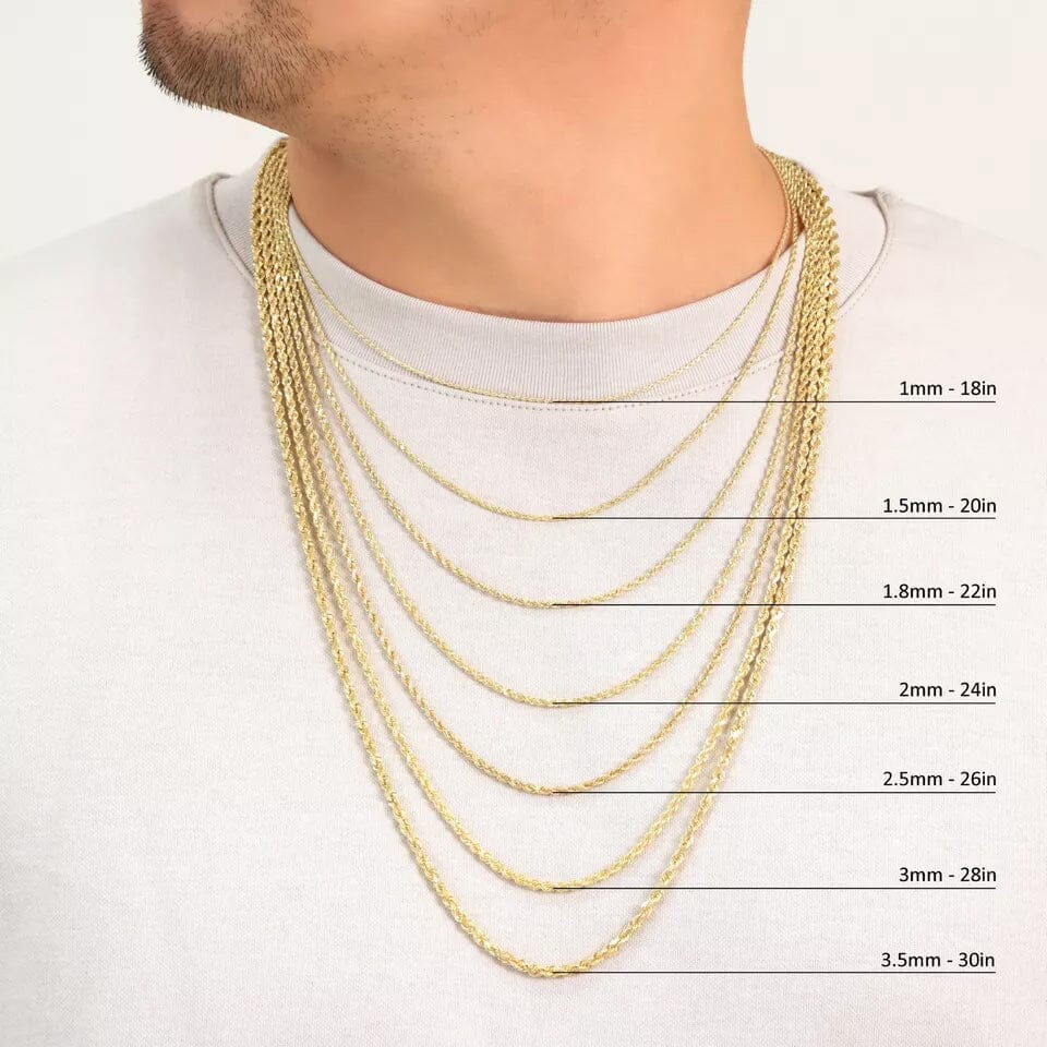 Rope Chain in Yellow Gold - 2mm Necklaces - DailySale