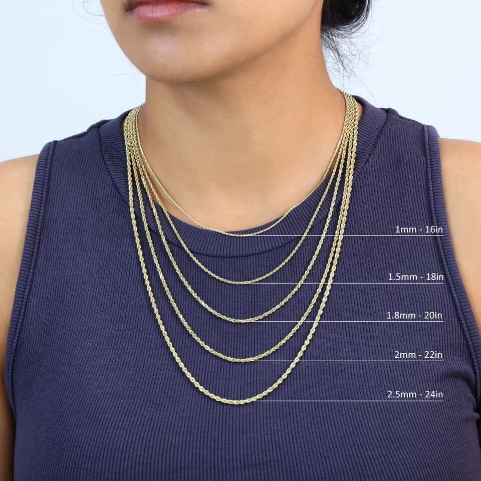 Rope Chain in Yellow Gold - 2mm Necklaces - DailySale