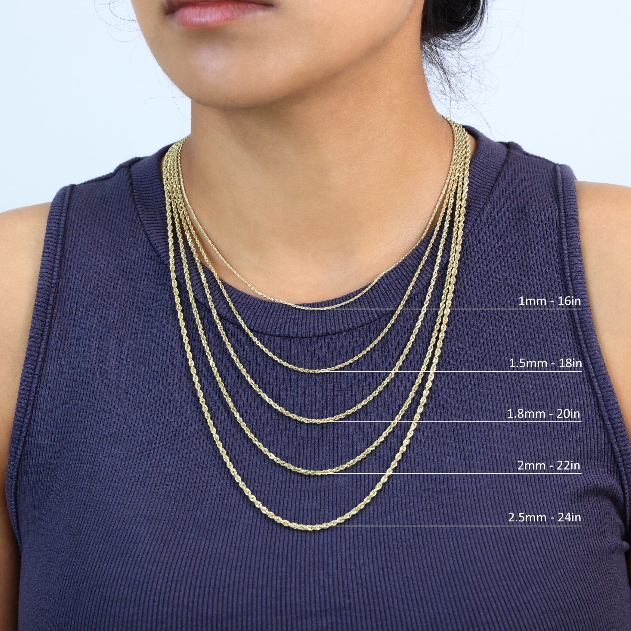 Rope Chain in Yellow Gold - 3mm Necklaces - DailySale