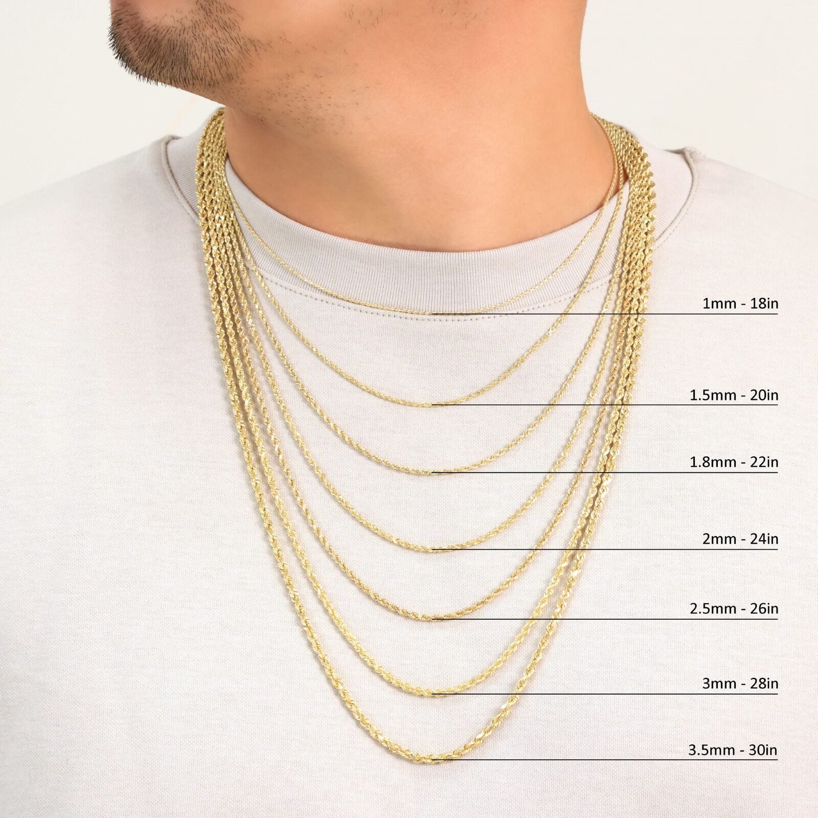 Rope Chain in Yellow Gold - 3mm Necklaces - DailySale