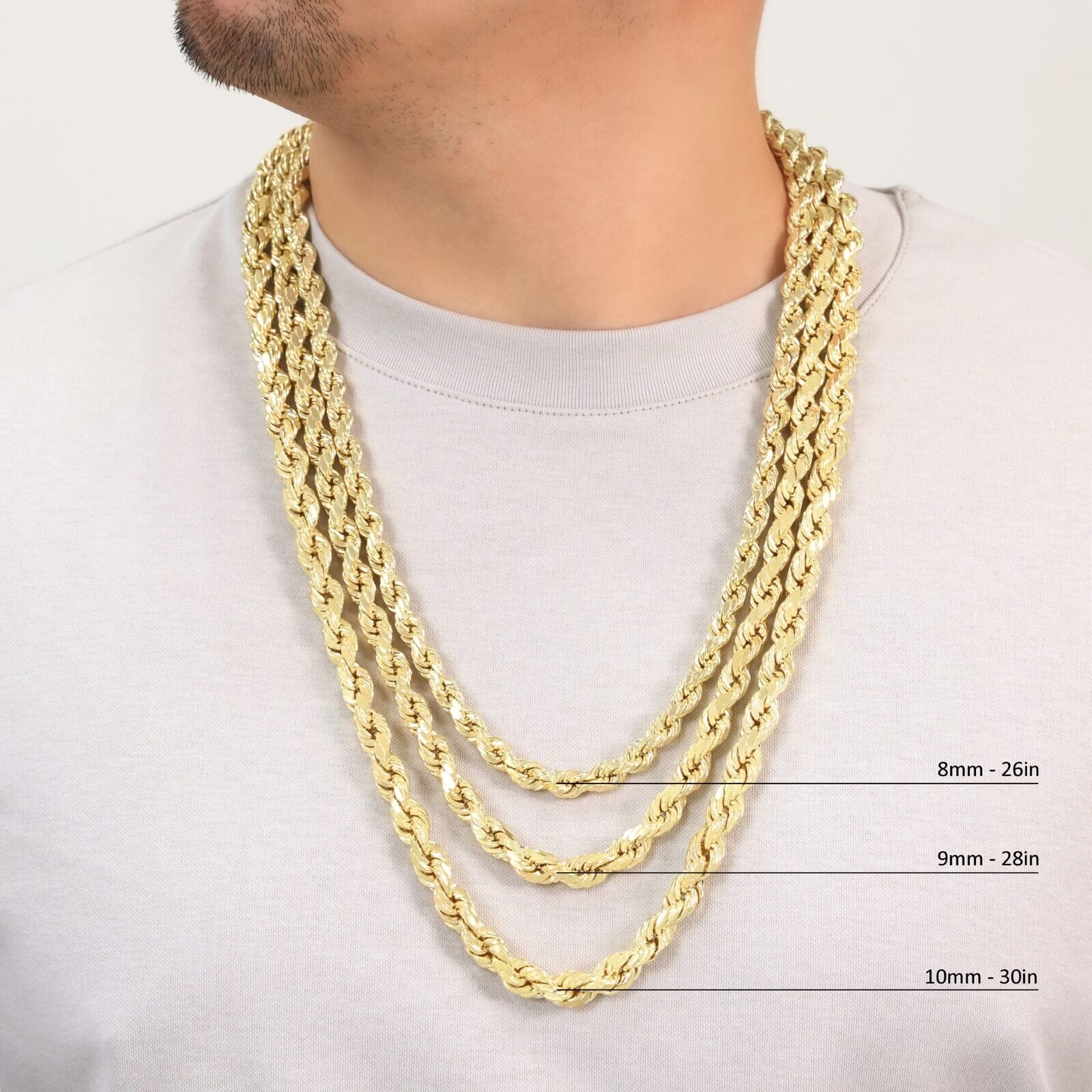 Rope Chain in Yellow Gold - 3mm Necklaces - DailySale