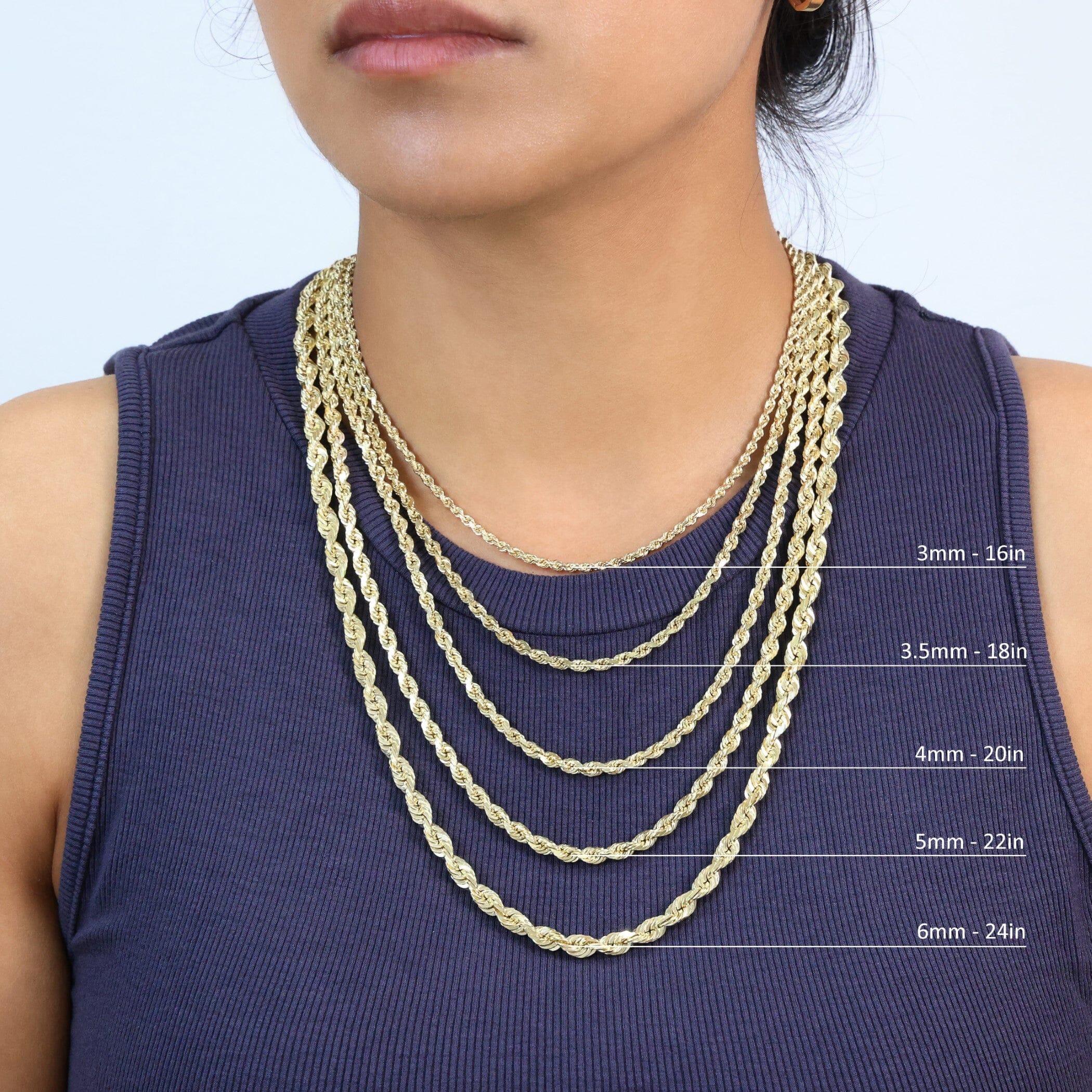 Rope Chain in Yellow Gold - 3mm Necklaces - DailySale