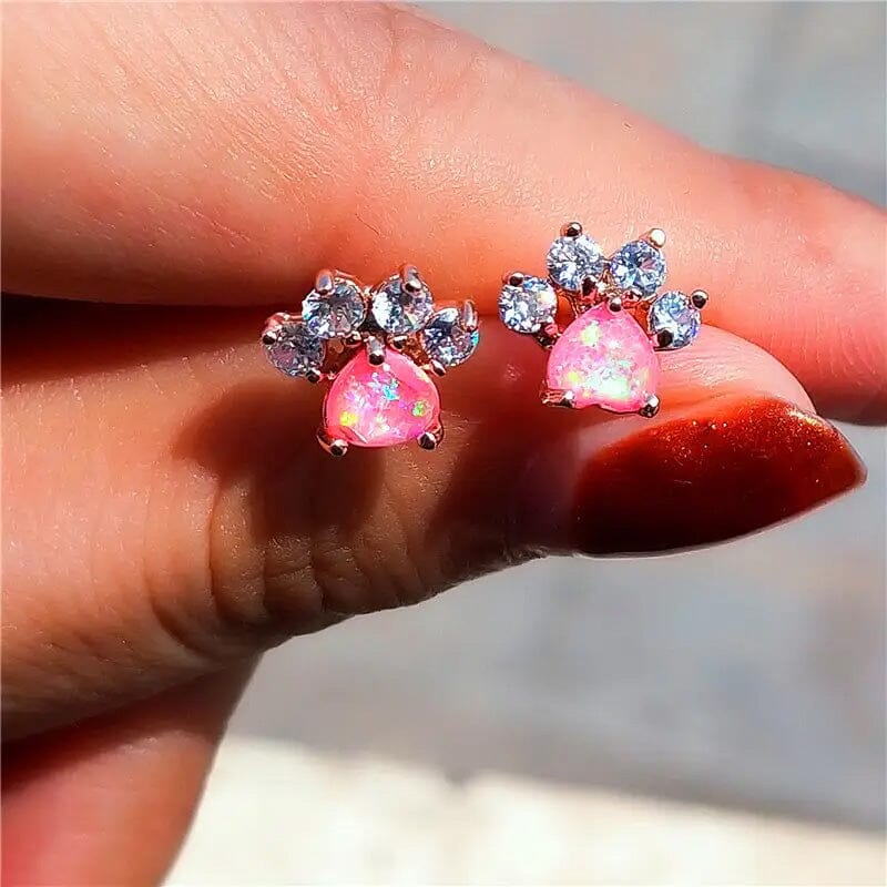 Rose Golden Opal Paw Print Stud Earrings Earrings Pink - DailySale