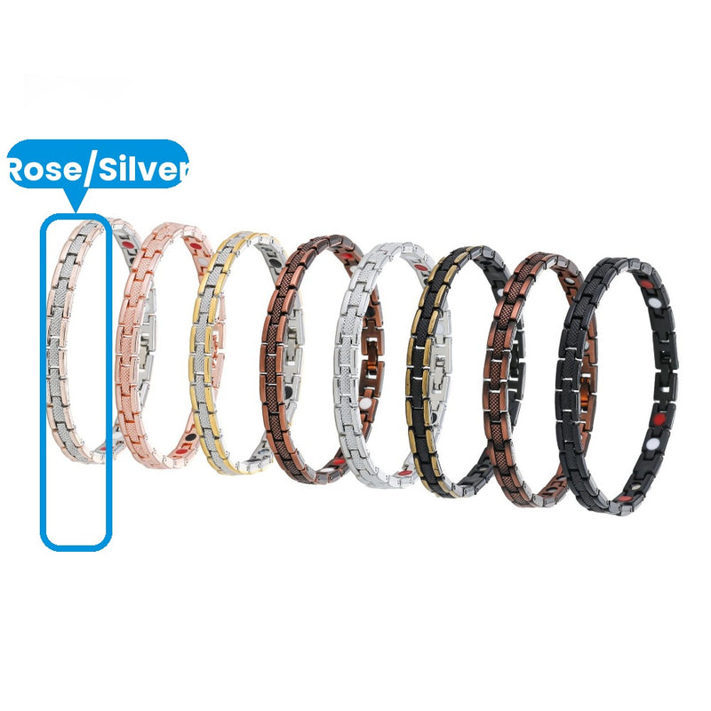Rose/Silver magnetic link bracelet marked in the lineup
