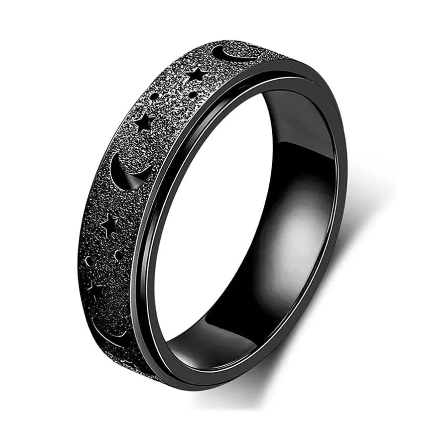 Rotatable Anxiety Fidget Ring Moon and Star Design Rings Black 6 - DailySale