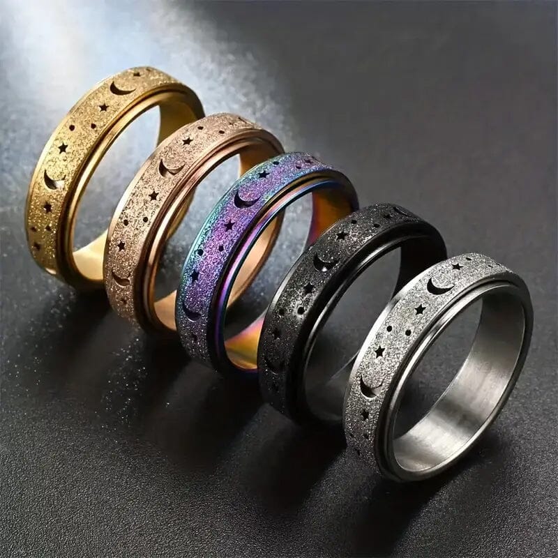 Rotatable Anxiety Fidget Ring Moon and Star Design Rings - DailySale