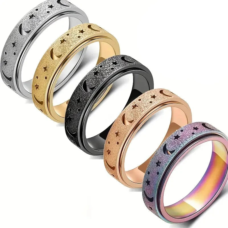 Rotatable Anxiety Fidget Ring Moon and Star Design Rings - DailySale