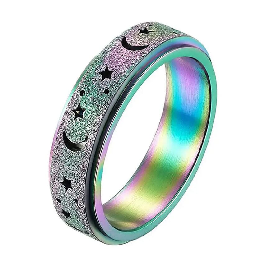 Rotatable Anxiety Fidget Ring Moon and Star Design Rings Multicolor 6 - DailySale