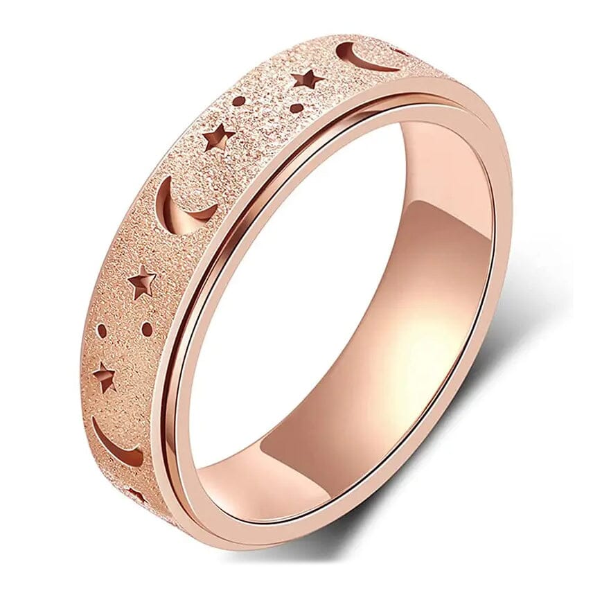 Rotatable Anxiety Fidget Ring Moon and Star Design Rings Rose Gold 6 - DailySale