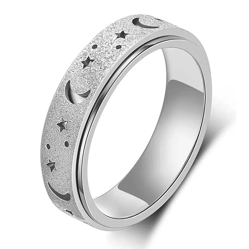 Rotatable Anxiety Fidget Ring Moon and Star Design Rings Silver 6 - DailySale