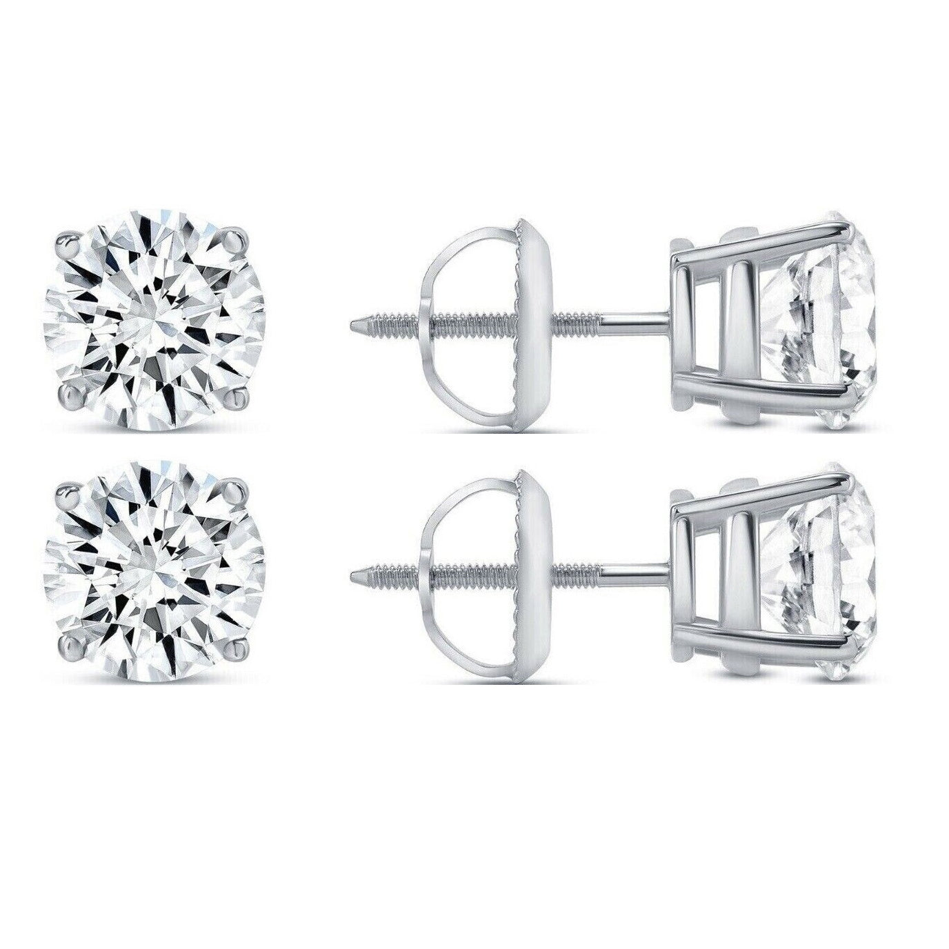 Moissanite Stud Earrings In 925 Silver or 14k Yellow Gold Pair Earrings with Screwback