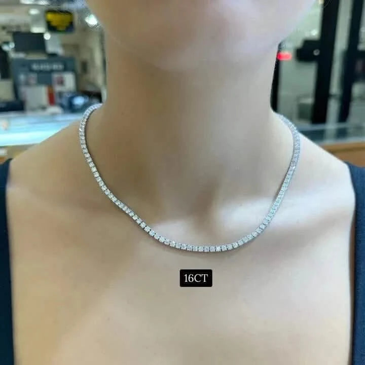16 CTW Lab Grown Diamond Tennis Necklace – 14kt White Gold, 18’’