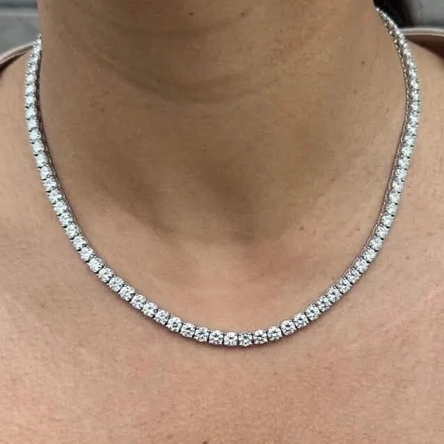 21 Carat Round Genuine Lab Grown Diamond Tennis Necklace 18"