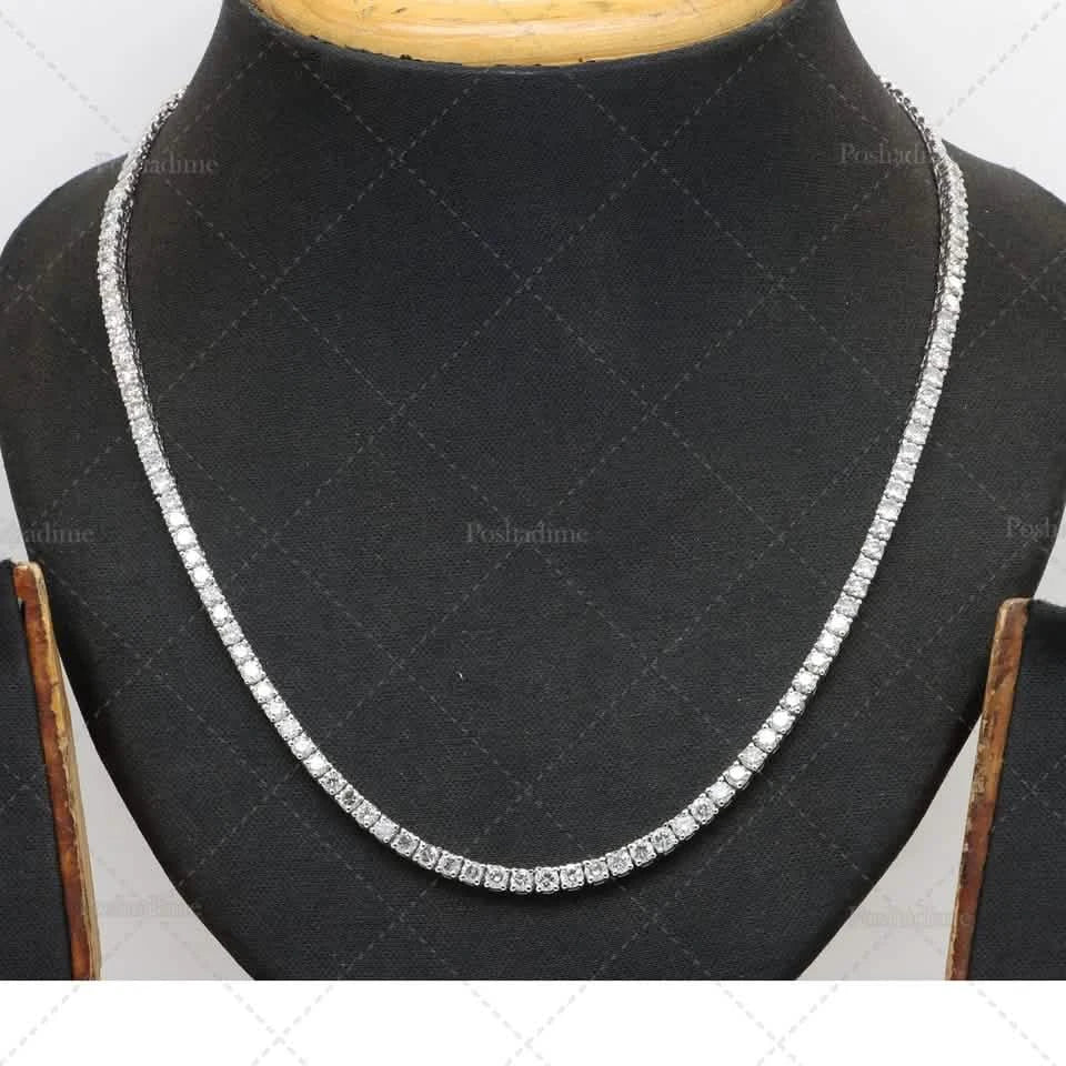 4.3CT Certified Round Lab Grown Diamond 18" Tennis Necklace Solid 14K White Gold