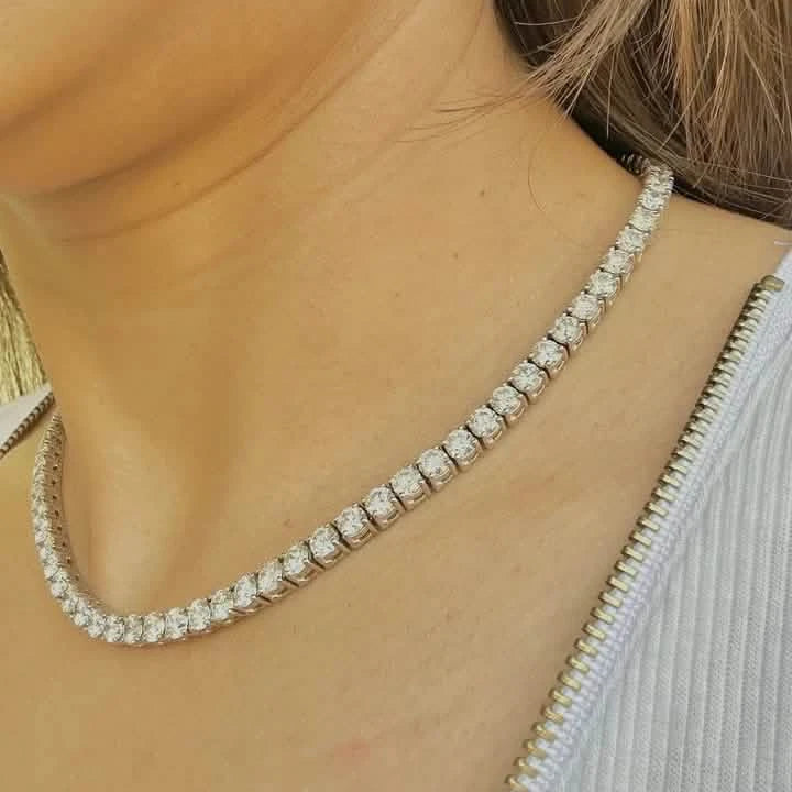 25 Carat Round Genuine Lab Grown Diamond Tennis Necklace 16"