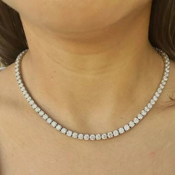 25 Carat Round Genuine Lab Grown Diamond Tennis Necklace 16"