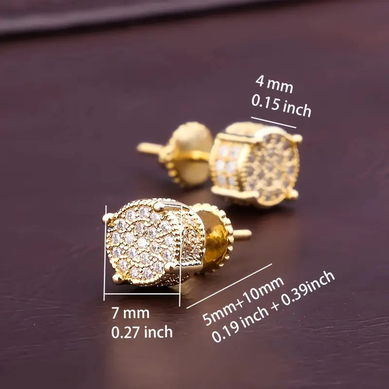 S925 Silver Hip-hop Men's Earrings With Synthetic Zirconia Micro-setting Color Plating Round Earrings Earrings - DailySale