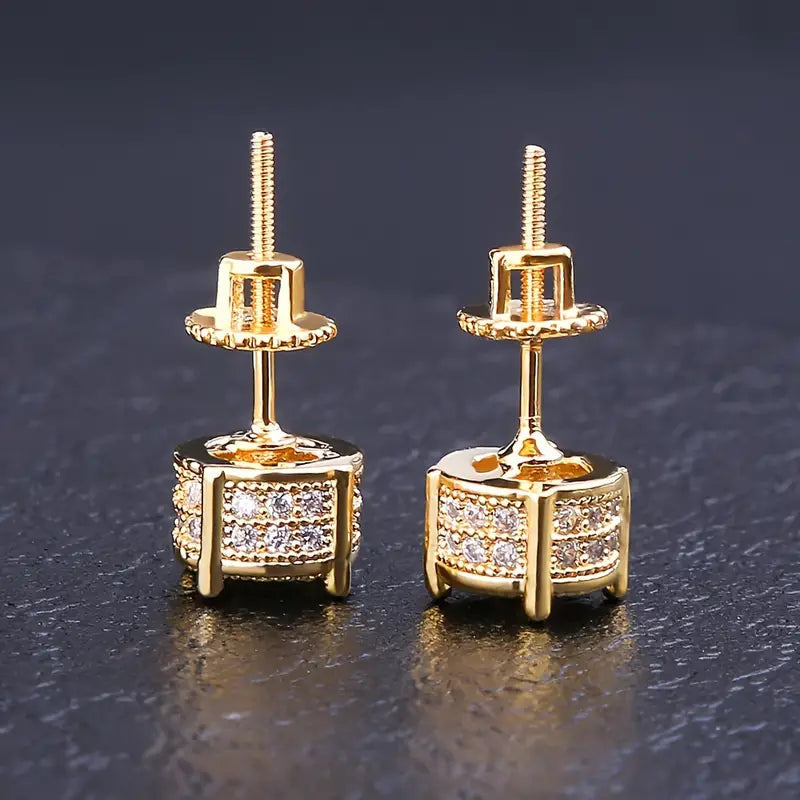 S925 Silver Hip-hop Men's Earrings With Synthetic Zirconia Micro-setting Color Plating Round Earrings Earrings - DailySale