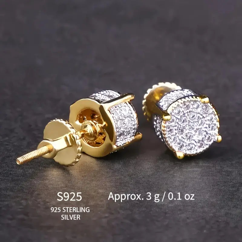 S925 Silver Hip-hop Men's Earrings With Synthetic Zirconia Micro-setting Color Plating Round Earrings Earrings - DailySale