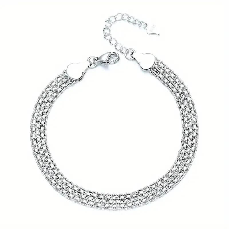 Emboss Chain Patterns S925 Sterling Silver Chain Bracelet, Sparkling Mesh Embossing Pattern