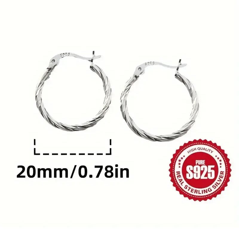 S925 Sterling Silver Geometric Twist Circle Hoop Earrings Earrings - DailySale