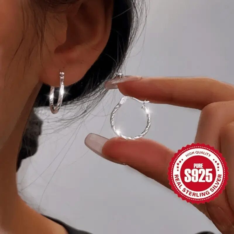 S925 Sterling Silver Geometric Twist Circle Hoop Earrings Earrings - DailySale